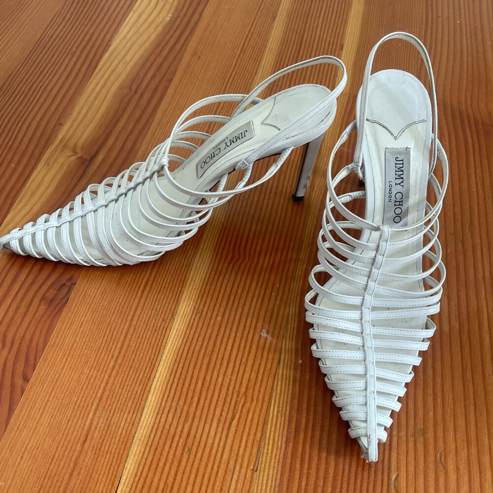 Jimmy Choo Leather Cutout Accent Slingback Sandals - Picture 3 of 5